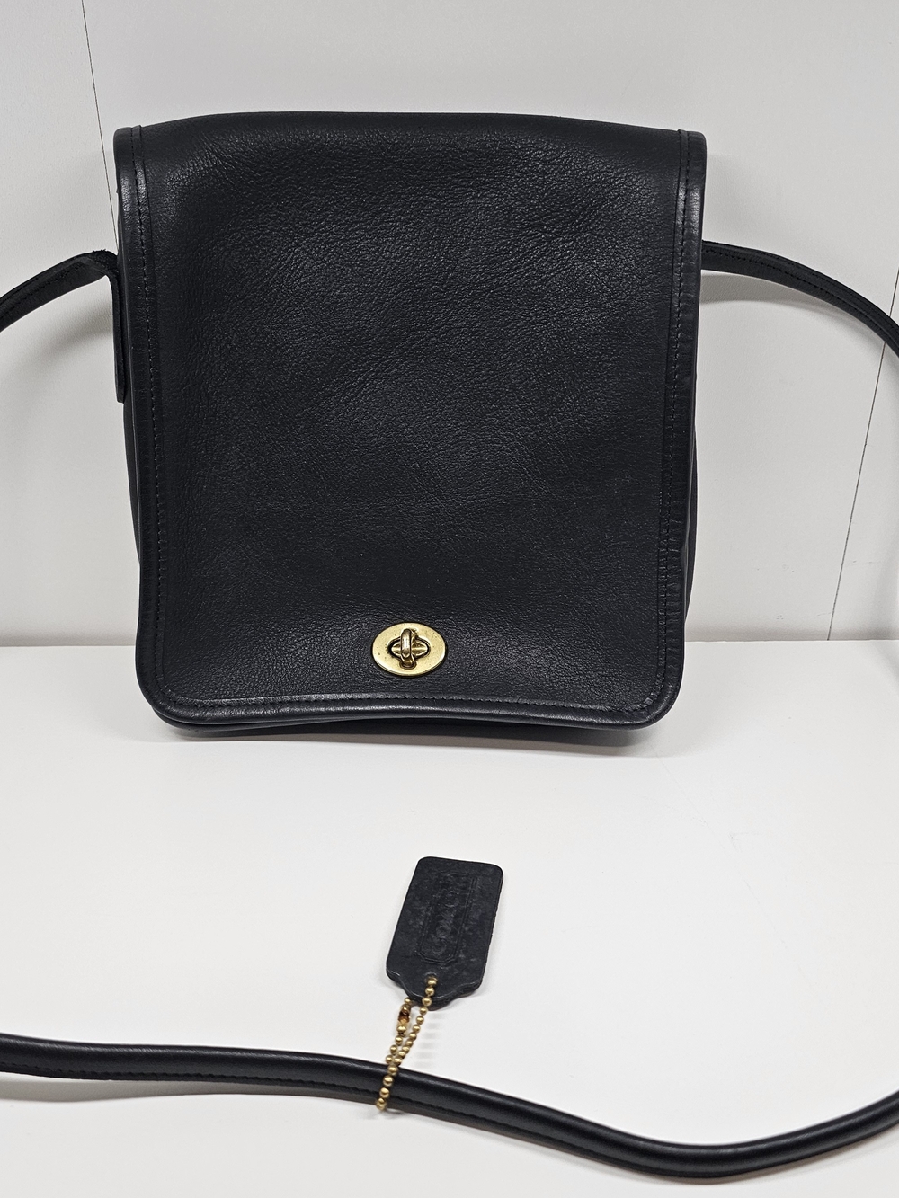 Coach Legacy Flap Black Leather Crossbody Shoulder Bag with Turn-Lock Closure